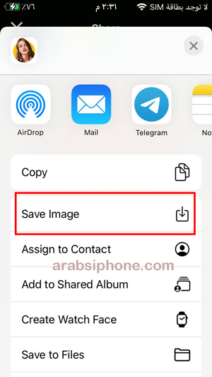 الضغط على خيار save image لحفظ الصورة في الاستديو
